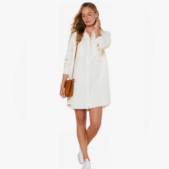 OUTERKNOWN LONG SLEEVE DRESS BUTTON UP SHIRT CREAM COZY DRESS NWT SMALL - Picture 1 of 7